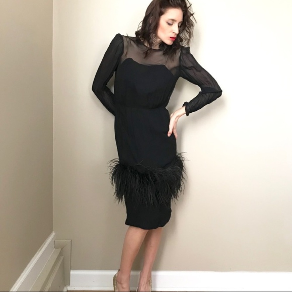 Vintage 50s 60s Black Sheer Sheath Cocktail Dress